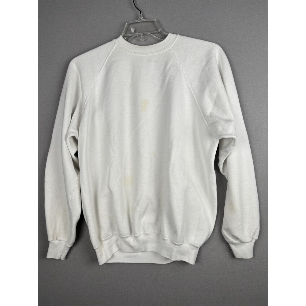 Vintage Hanes Sweater Adult M White Blank Jumper Crew Neck 3541